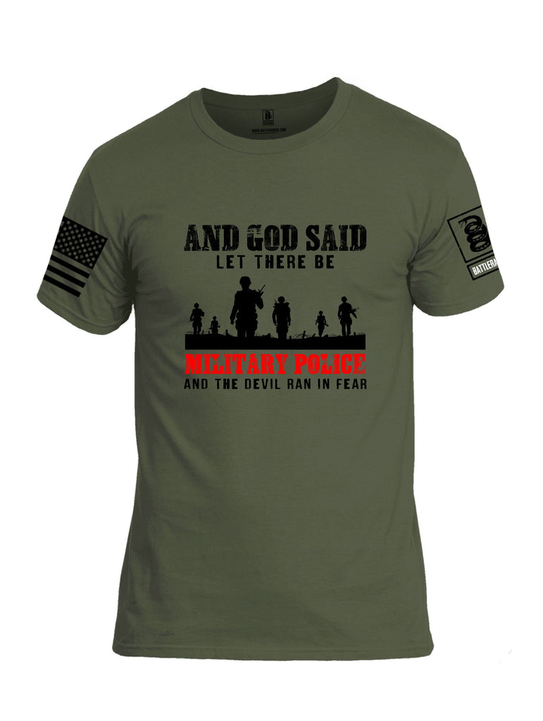 Battleraddle And God Said Let There Be Military Police  Black Sleeves Men Cotton Crew Neck T-Shirt