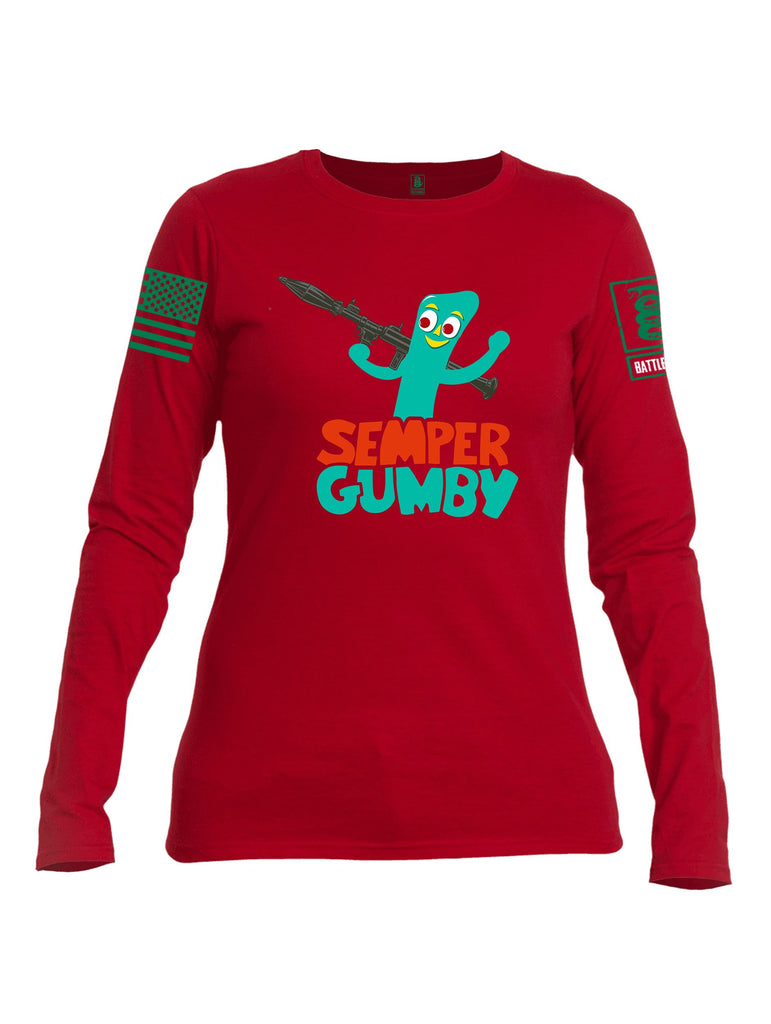 Battleraddle Semper Gumby Pearl Green Sleeves Women Cotton Crew Neck Long Sleeve T Shirt