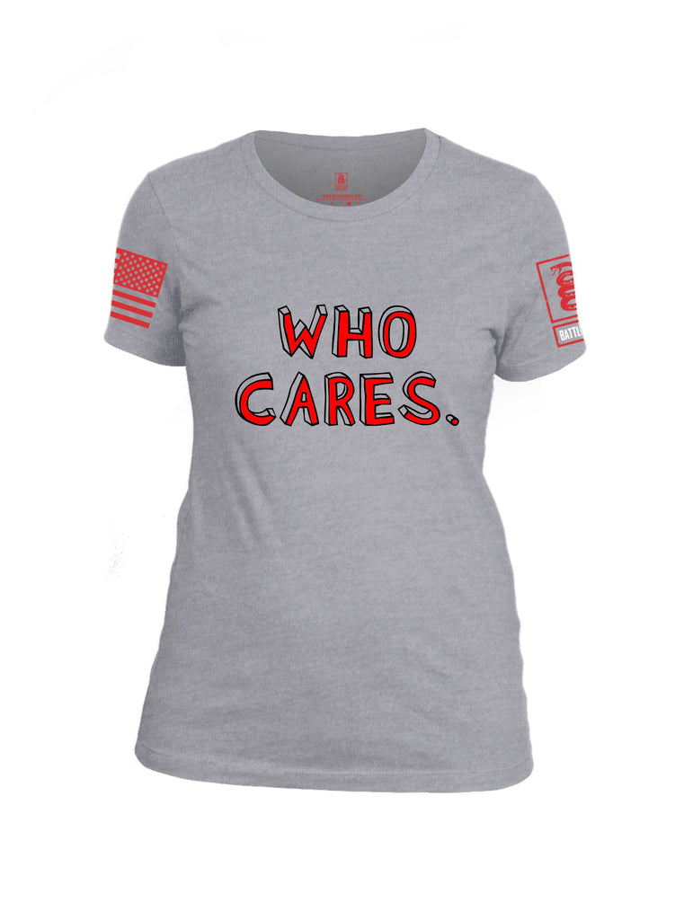 Battleraddle Who Cares Red Sleeves Women Cotton Crew Neck T-Shirt