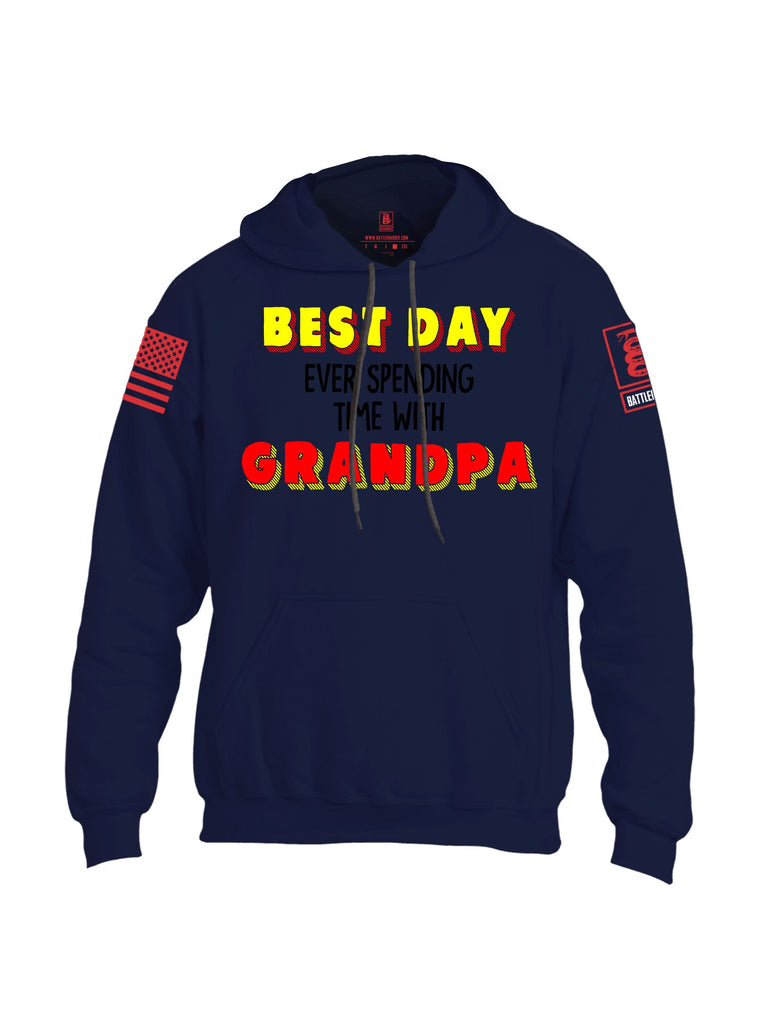 Battleraddle Best Day Ever Spending Time With Grandpa Red Sleeves Uni Cotton Blended Hoodie With Pockets