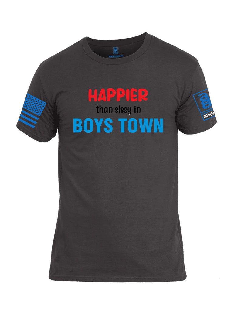Battleraddle Happier Than Sissy In Boys Town Mid Blue Sleeves Men Cotton Crew Neck T-Shirt
