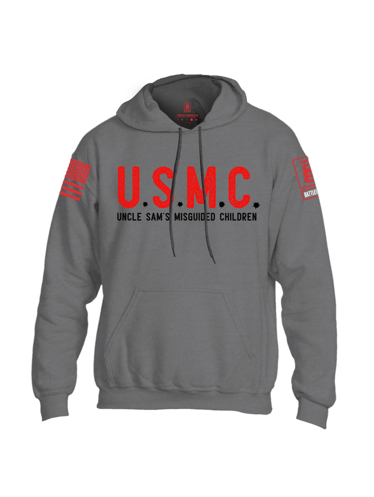 Battleraddle U.S.M.C Uncle Sams Misguided Children Red Sleeves Uni Cotton Blended Hoodie With Pockets