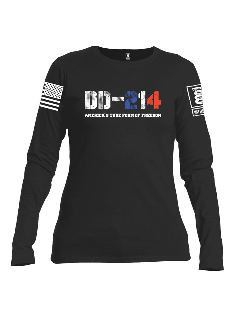 Battleraddle Dd214 Americas True Freedom White Sleeves Women Cotton Crew Neck Long Sleeve T Shirt