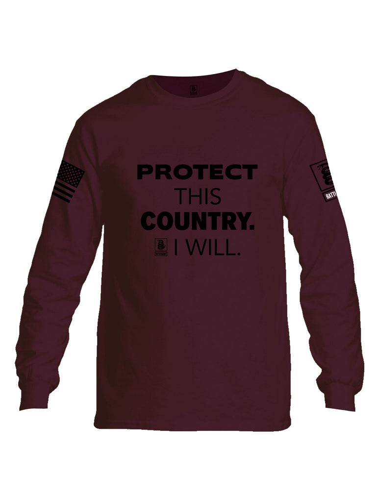 Battleraddle Protect This Country I Will.  Black Sleeves Men Cotton Crew Neck Long Sleeve T Shirt