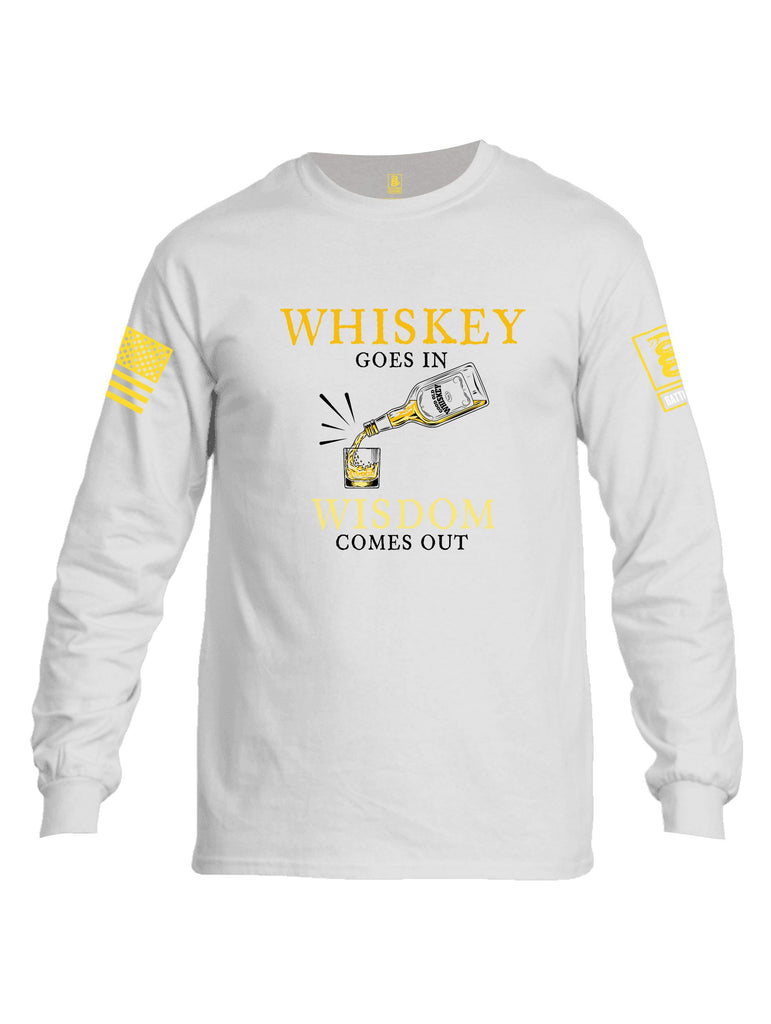 Battleraddle Whiskey Goes In Wisdom Comes Out Yellow Sleeves Men Cotton Crew Neck Long Sleeve T Shirt