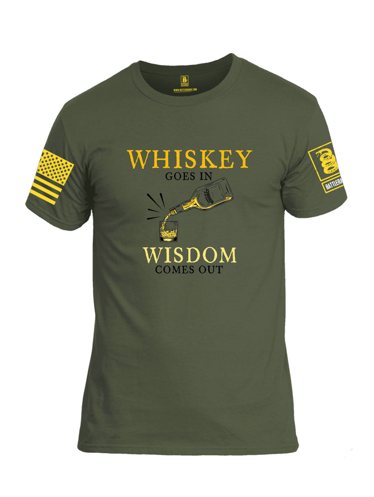 Battleraddle Whiskey Goes In Wisdom Comes Out Yellow Sleeves Men Cotton Crew Neck T-Shirt