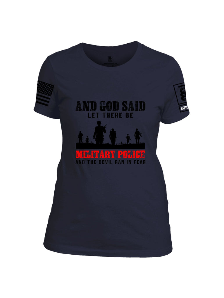 Battleraddle And God Said Let There Be Military Police  Black Sleeves Women Cotton Crew Neck T-Shirt