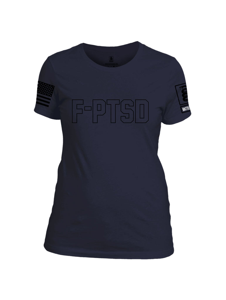 Battleraddle F-Ptsd  Black Sleeves Women Cotton Crew Neck T-Shirt