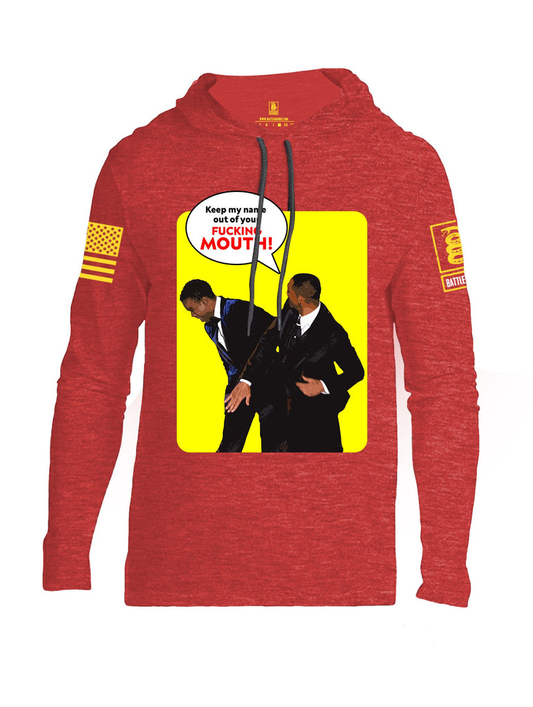 Battleraddle Keep My Name Out Of Your F Mouth  Yellow Sleeves Men Cotton Thin Cotton Lightweight Hoodie