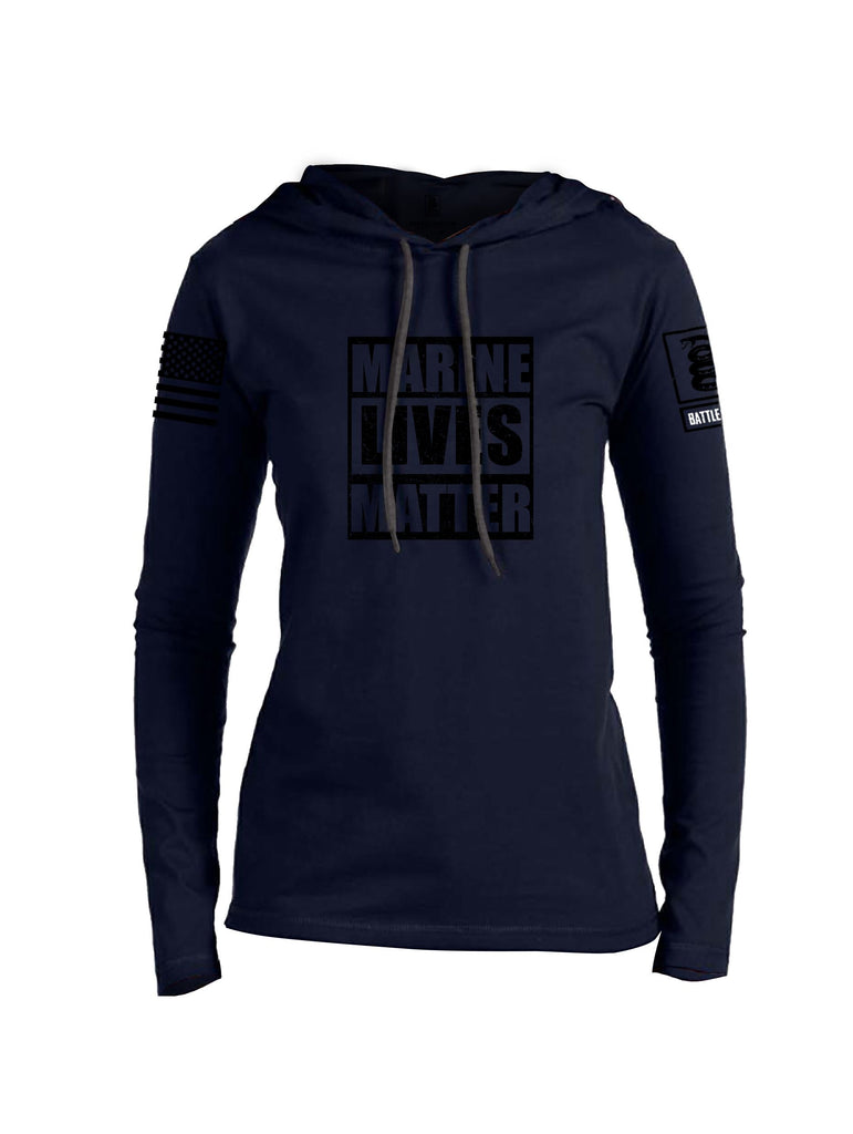 Battleraddle Marine Lives Matter Black Sleeves Women Cotton Thin Cotton Lightweight Hoodie