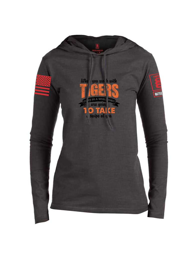 Battleraddle When You Work With Tigers Red Sleeves Women Cotton Thin Cotton Lightweight Hoodie