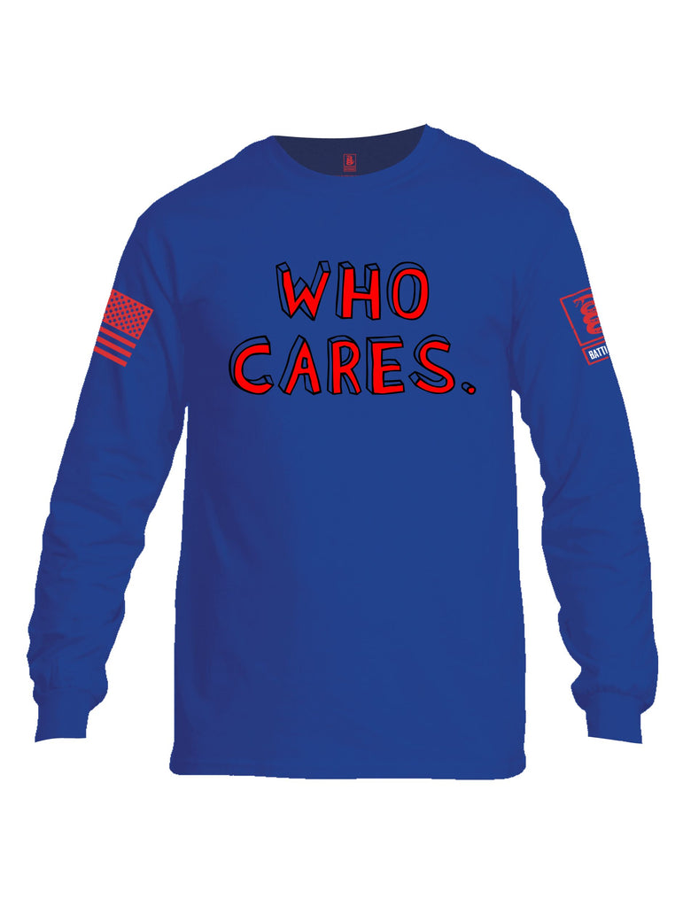 Battleraddle Who Cares Red Sleeves Men Cotton Crew Neck Long Sleeve T Shirt