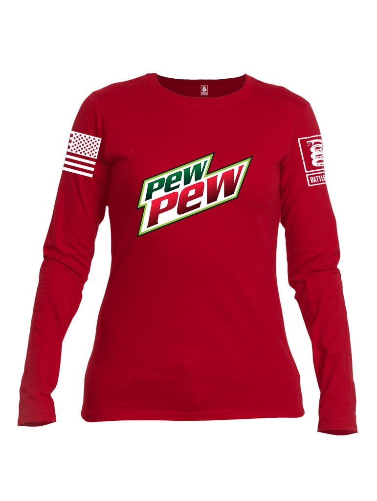 Battleraddle Pew Pew White Sleeves Women Cotton Crew Neck Long Sleeve T Shirt