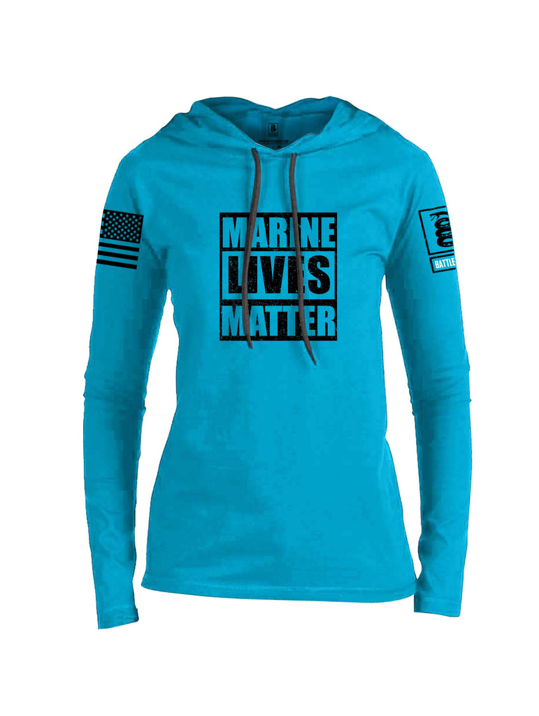 Battleraddle Marine Lives Matter Black Sleeves Women Cotton Thin Cotton Lightweight Hoodie