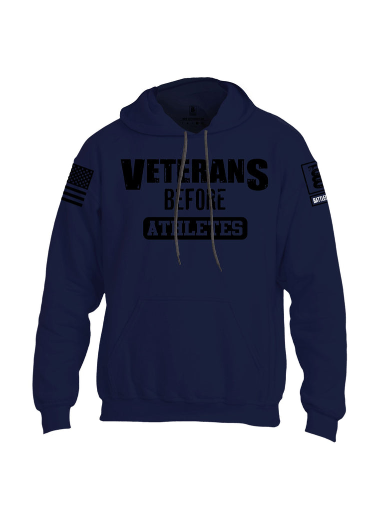 Battleraddle Veterans Before Athletes Black Sleeves Uni Cotton Blended Hoodie With Pockets