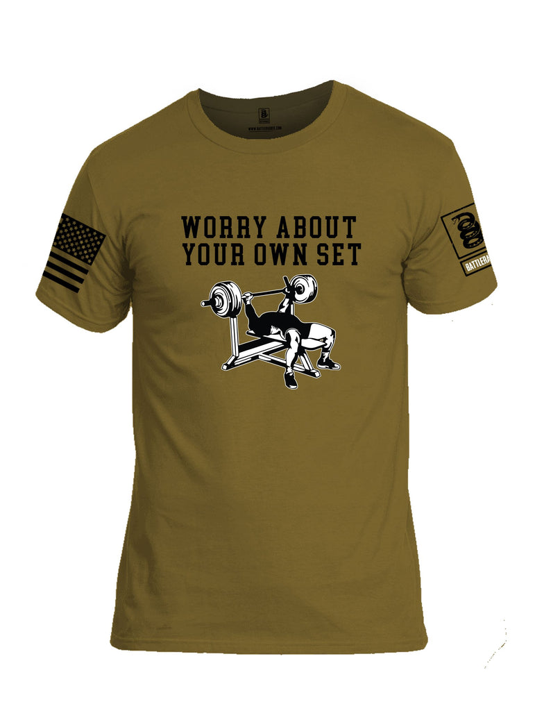Battleraddle Worry About Your Own Set  Black Sleeves Men Cotton Crew Neck T-Shirt