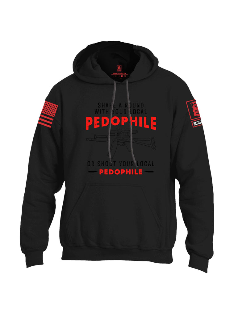Battleraddle Share A Round With Your Local Pedophile  Red Sleeves Uni Cotton Blended Hoodie With Pockets