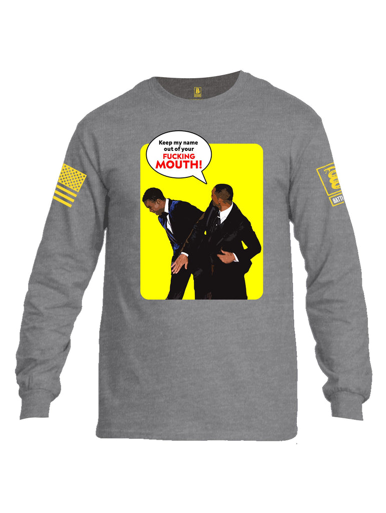 Battleraddle Keep My Name Out Of Your F Mouth  Yellow Sleeves Men Cotton Crew Neck Long Sleeve T Shirt