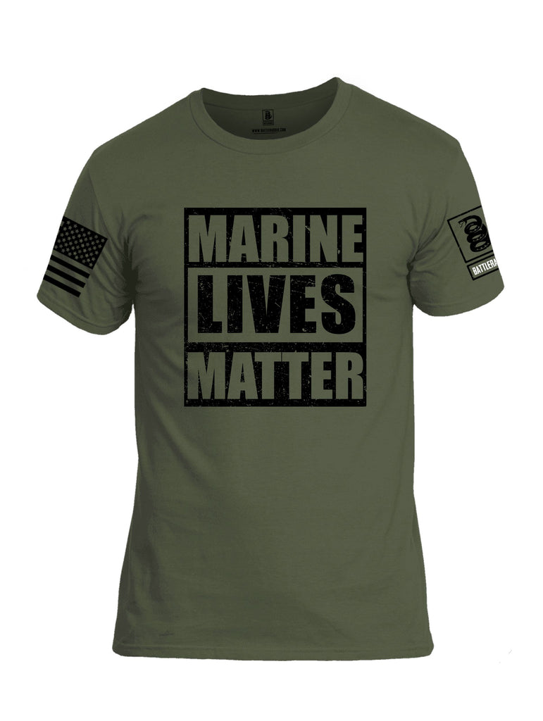 Battleraddle Marine Lives Matter Black Sleeves Men Cotton Crew Neck T-Shirt