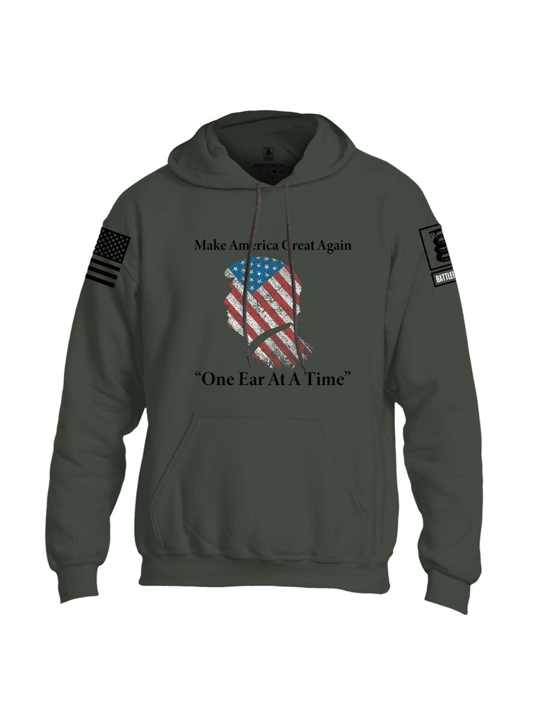 Battleraddle Make America Great Again One Ear At A Time  Black Sleeves Uni Cotton Blended Hoodie With Pockets