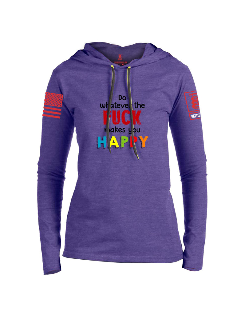 Battleraddle Do Whatever The Fuck Makes You Happy Red Sleeves Women Cotton Thin Cotton Lightweight Hoodie