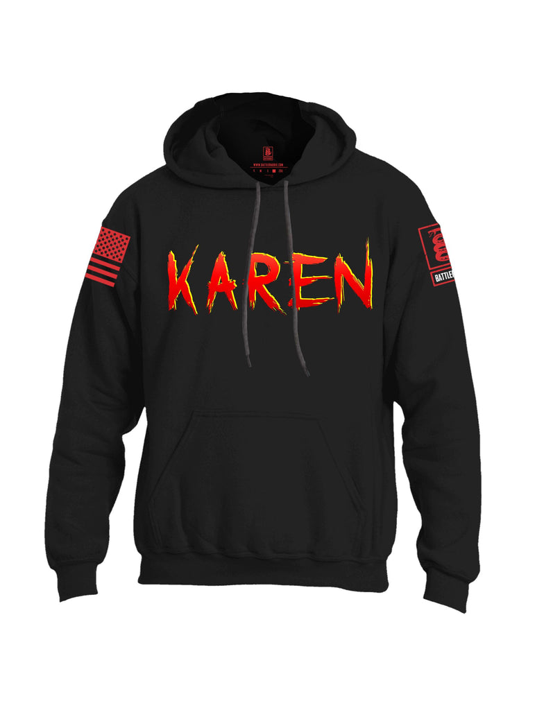 Battleraddle Karen  Red Sleeves Uni Cotton Blended Hoodie With Pockets