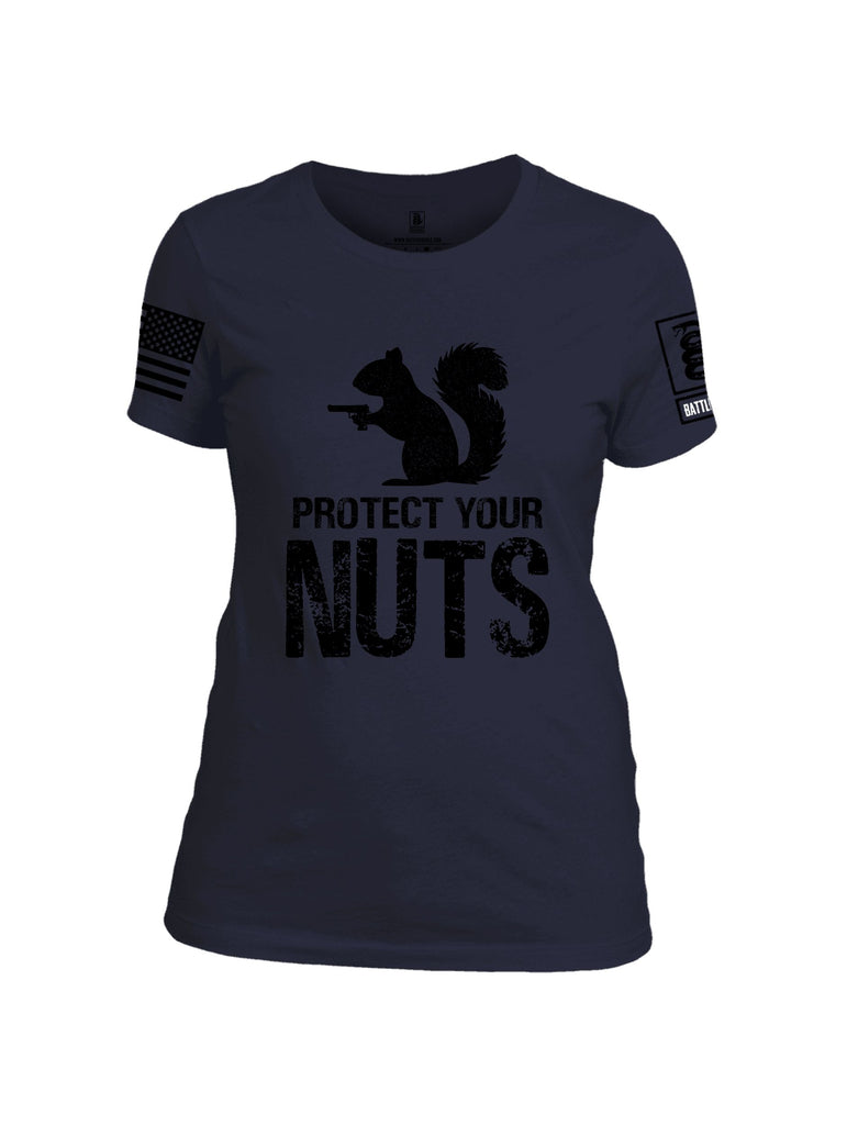 Battleraddle Protect Your Nuts  Black Sleeves Women Cotton Crew Neck T-Shirt