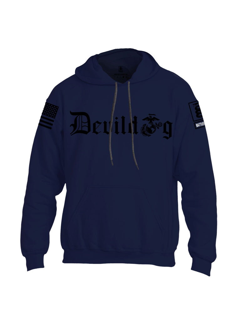 Battleraddle Devildog Marine Black Sleeves Uni Cotton Blended Hoodie With Pockets