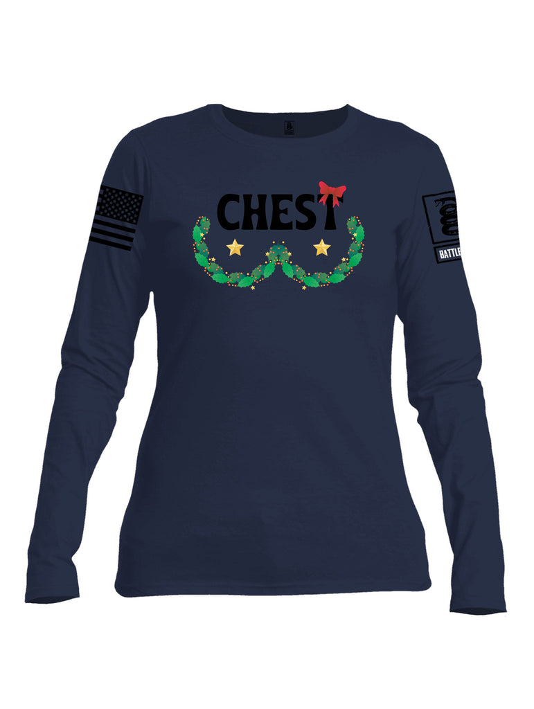 Battleraddle Chest Christmas Black Sleeves Women Cotton Crew Neck Long Sleeve T Shirt