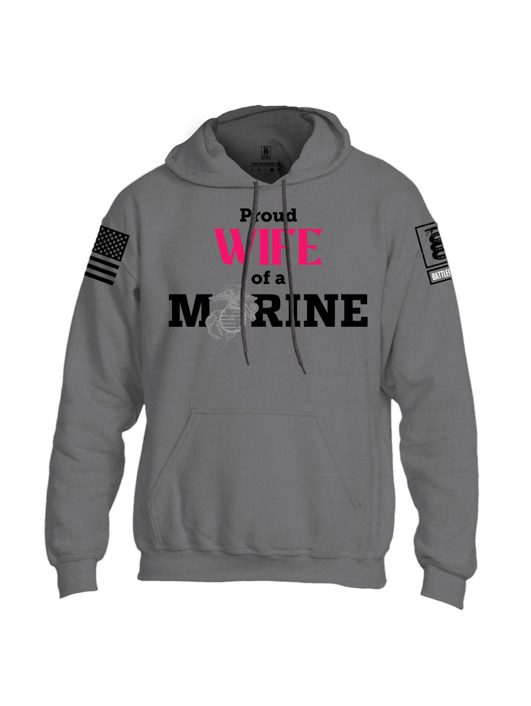 Battleraddle Proud Wife Of A Marine  Black Sleeves Uni Cotton Blended Hoodie With Pockets