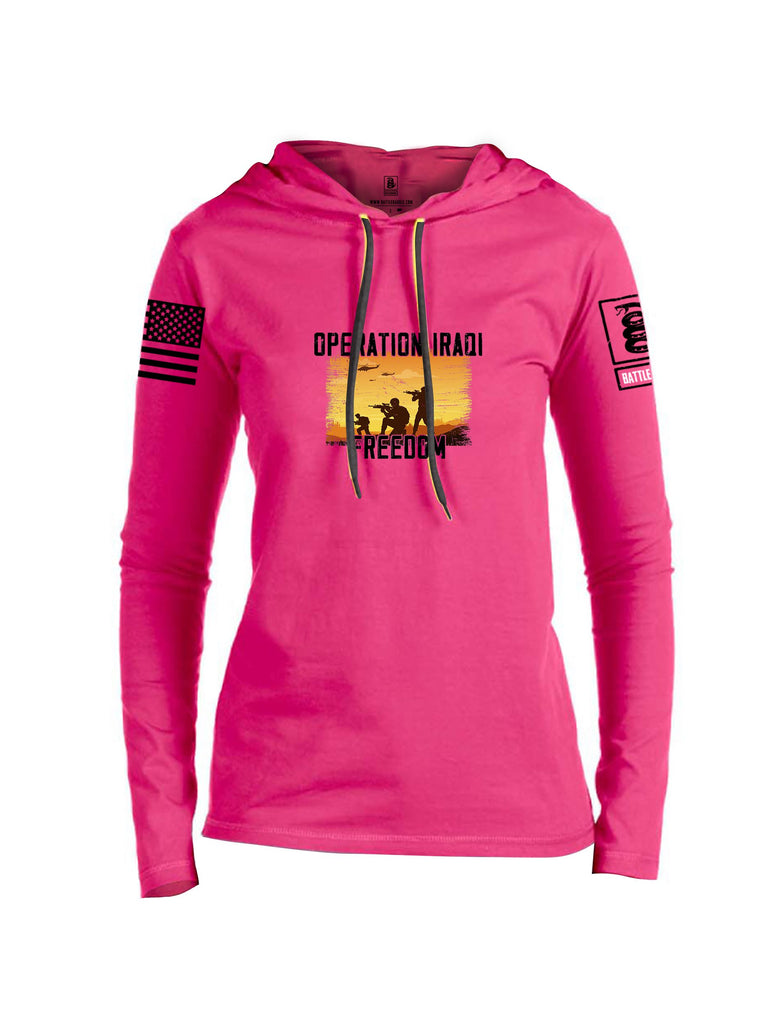 Battleraddle Operation Iraqi Freedom Soldiers Black Sleeves Women Cotton Thin Cotton Lightweight Hoodie