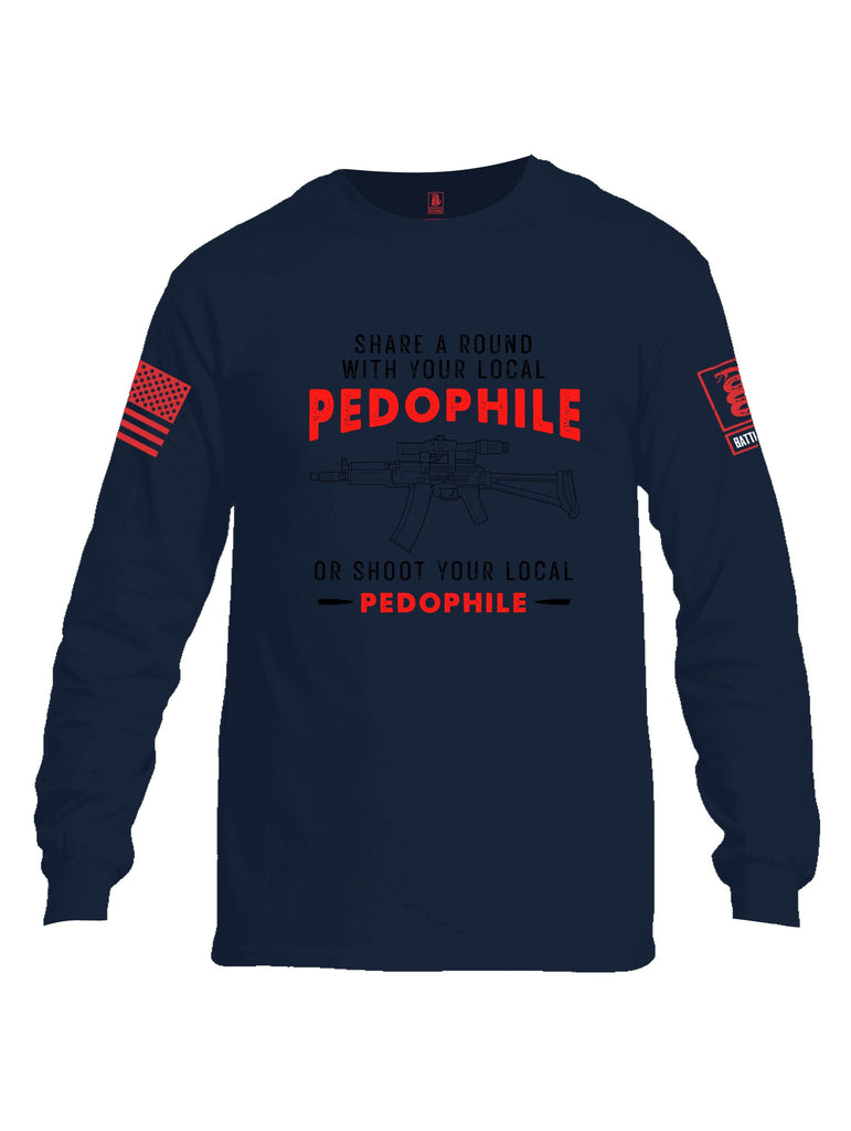 Battleraddle Share A Round With Your Local Pedophile  Red Sleeves Men Cotton Crew Neck Long Sleeve T Shirt