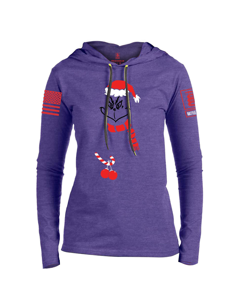 Battleraddle Grinch Christmas Balls Red Sleeves Women Cotton Thin Cotton Lightweight Hoodie