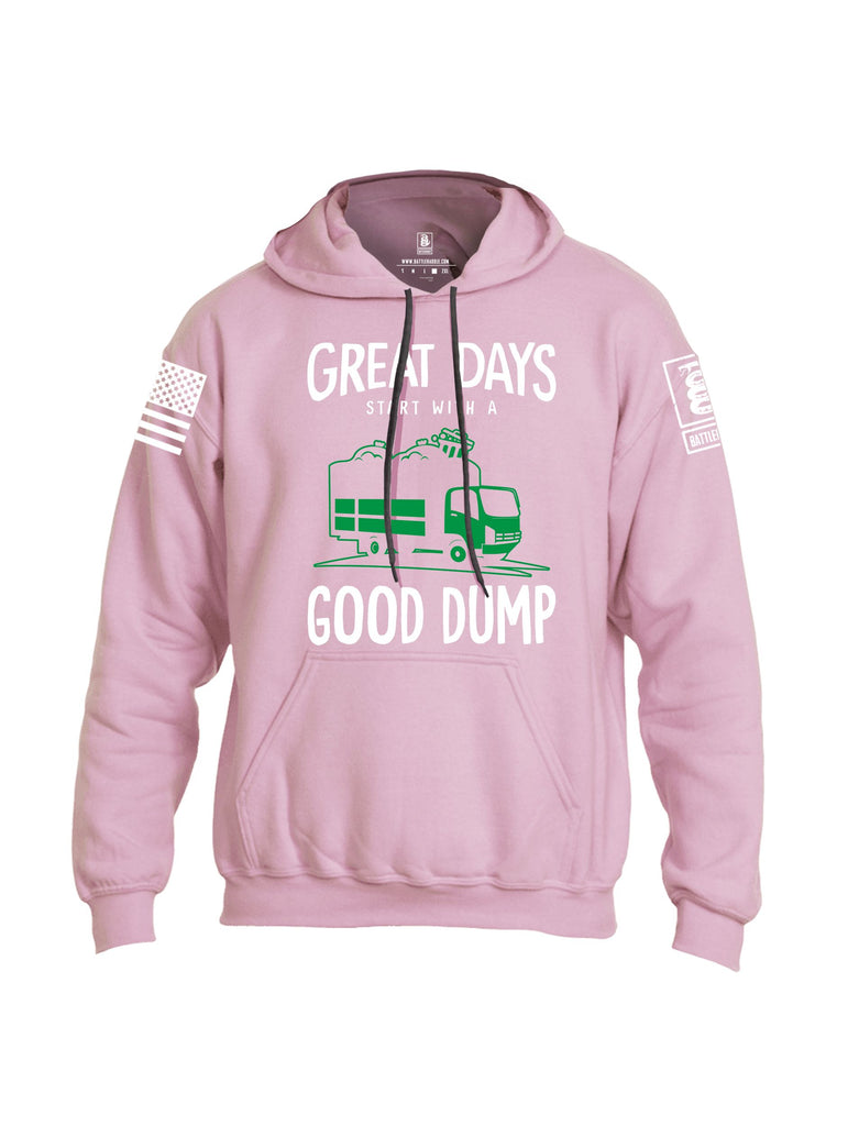Battleraddle Great Days Start With A Good Dump White Sleeves Uni Cotton Blended Hoodie With Pockets