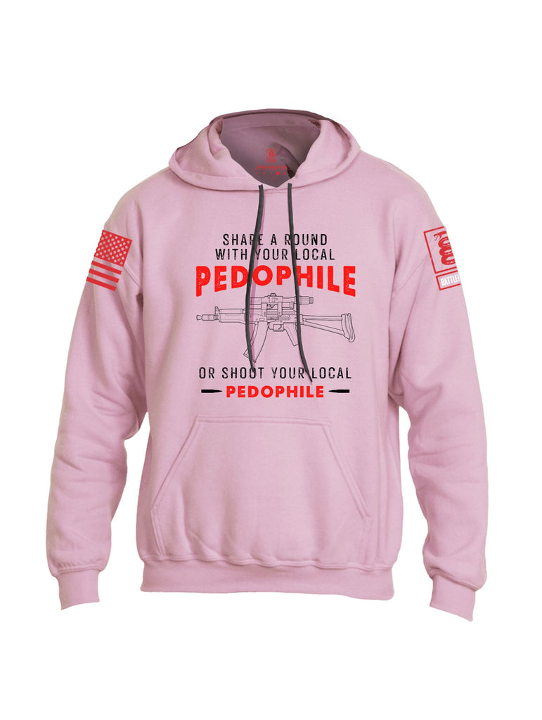Battleraddle Share A Round With Your Local Pedophile  Red Sleeves Uni Cotton Blended Hoodie With Pockets
