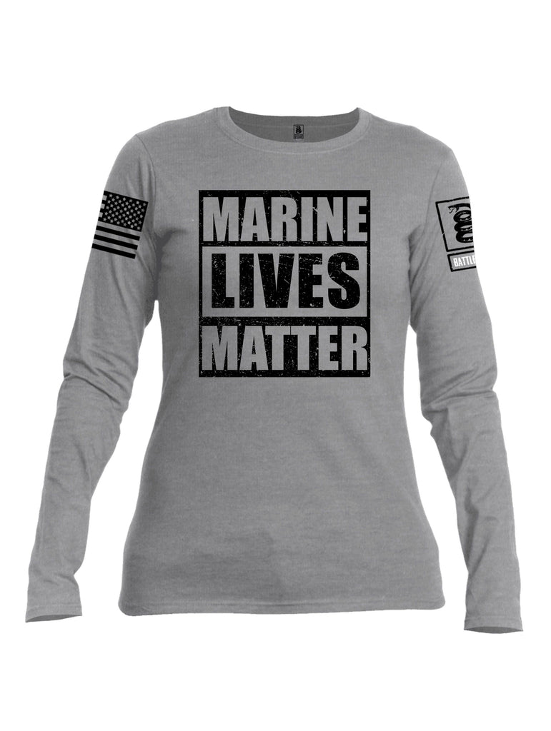 Battleraddle Marine Lives Matter Black Sleeves Women Cotton Crew Neck Long Sleeve T Shirt