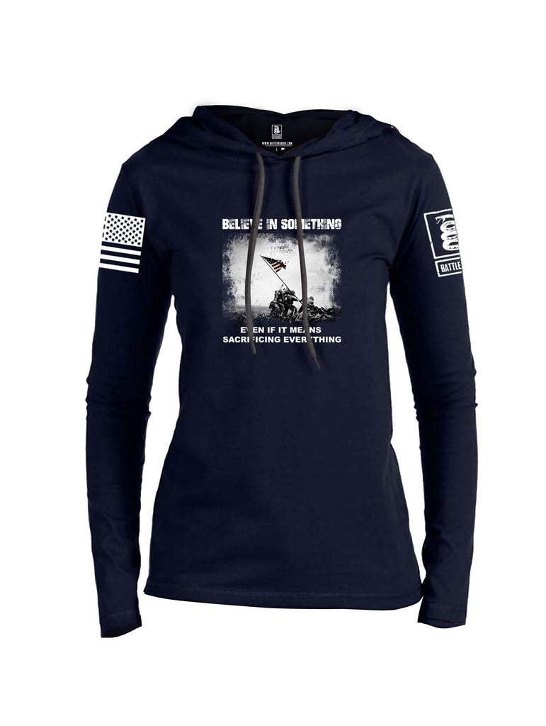 Battleraddle Believe In Something  White Sleeves Women Cotton Thin Cotton Lightweight Hoodie