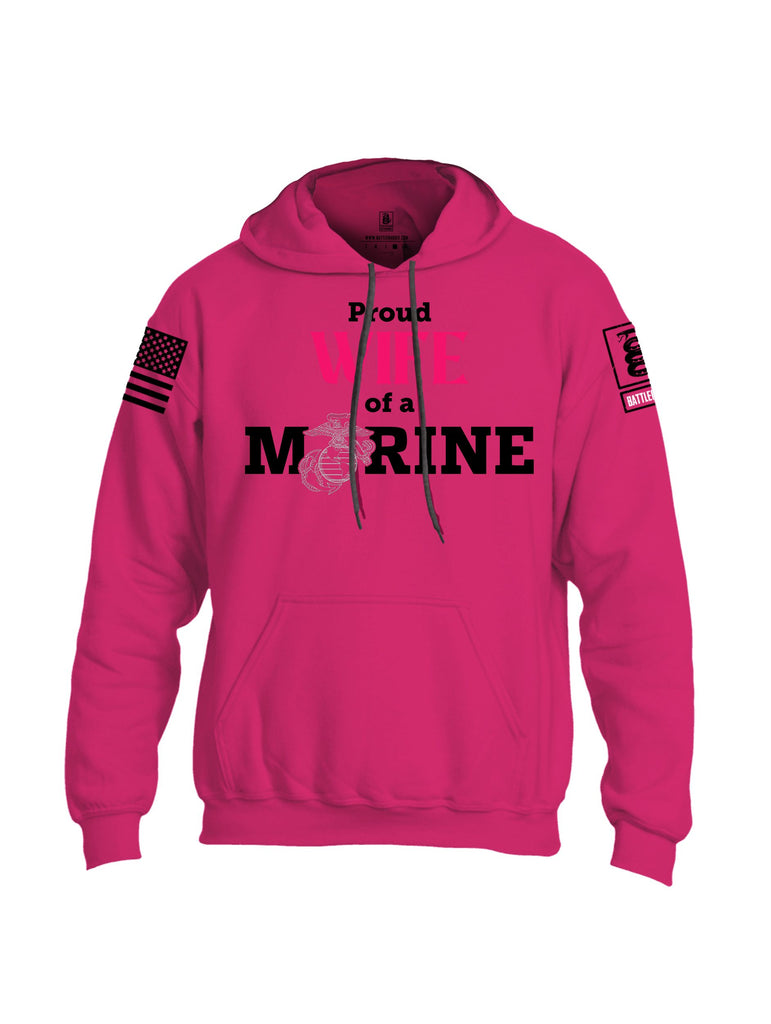 Battleraddle Proud Wife Of A Marine  Black Sleeves Uni Cotton Blended Hoodie With Pockets