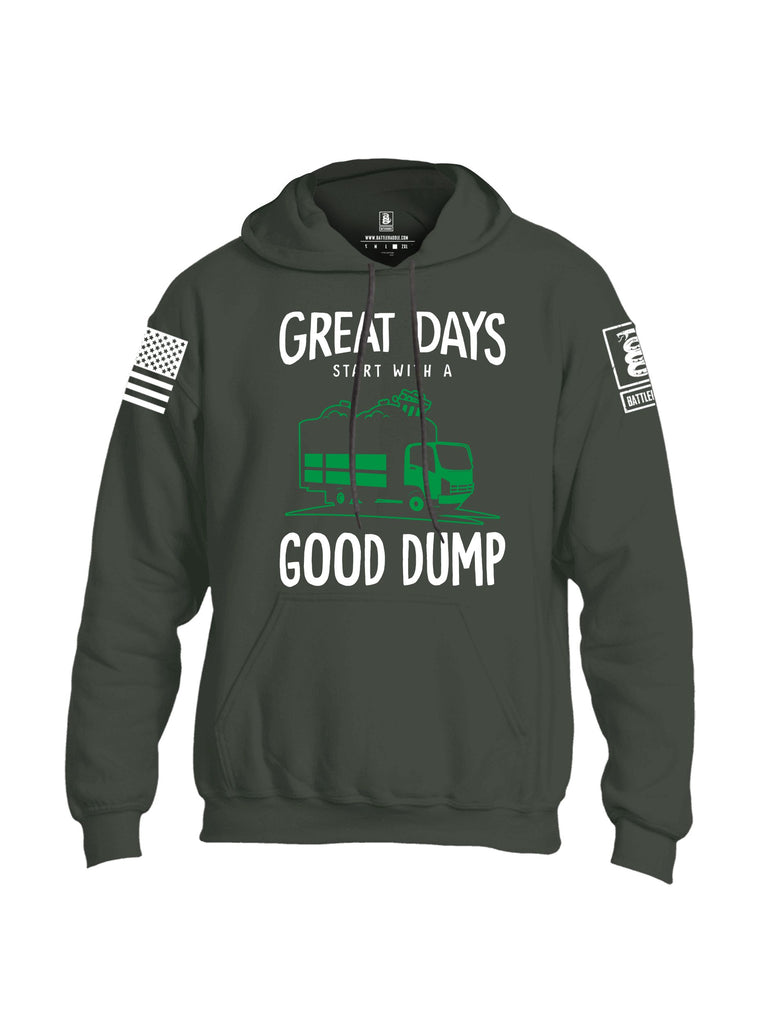 Battleraddle Great Days Start With A Good Dump White Sleeves Uni Cotton Blended Hoodie With Pockets