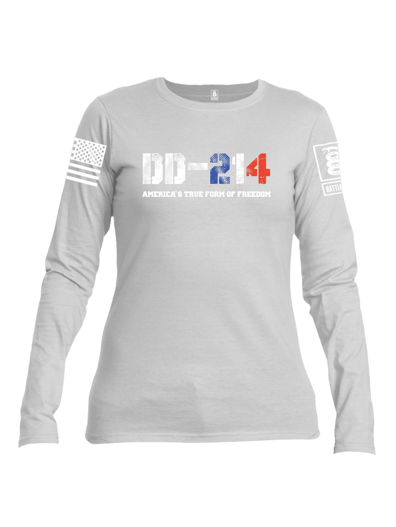 Battleraddle Dd214 Americas True Freedom White Sleeves Women Cotton Crew Neck Long Sleeve T Shirt