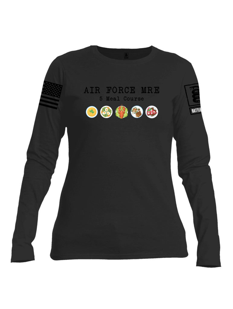 Battleraddle Air Force Mre 5 Meal Course Black Sleeves Women Cotton Crew Neck Long Sleeve T Shirt