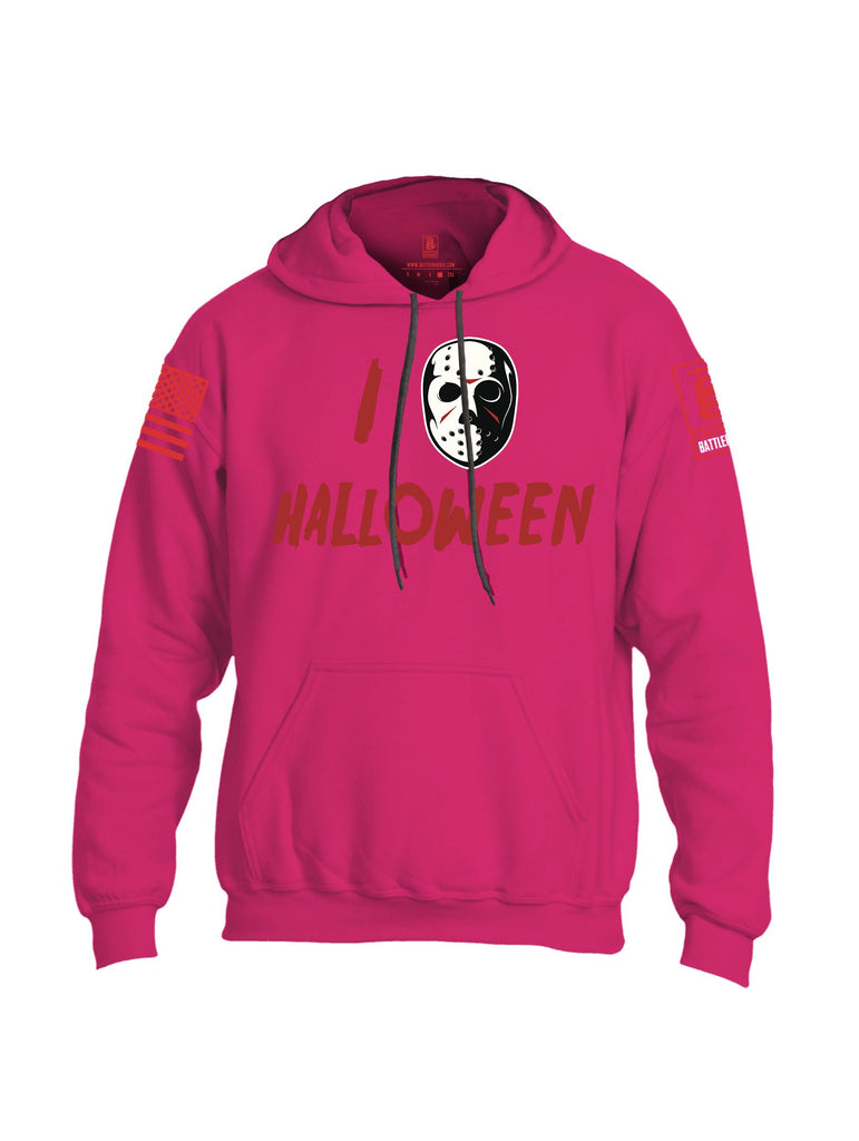 Battleraddle I Love Halloween  Red Sleeves Uni Cotton Blended Hoodie With Pockets