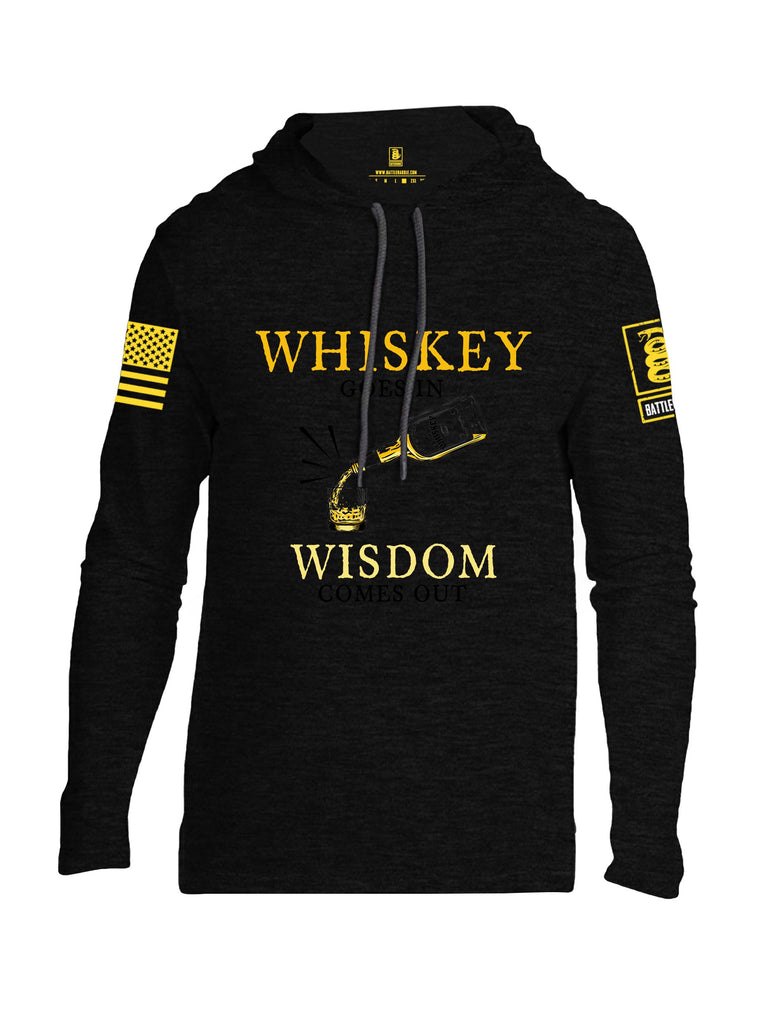 Battleraddle Whiskey Goes In Wisdom Comes Out Yellow Sleeves Men Cotton Thin Cotton Lightweight Hoodie