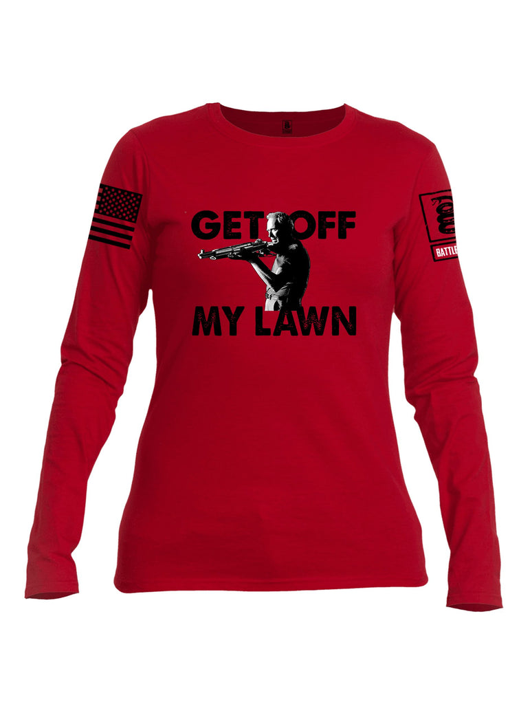 Battleraddle Get Off My Lawn Black Sleeves Women Cotton Crew Neck Long Sleeve T Shirt