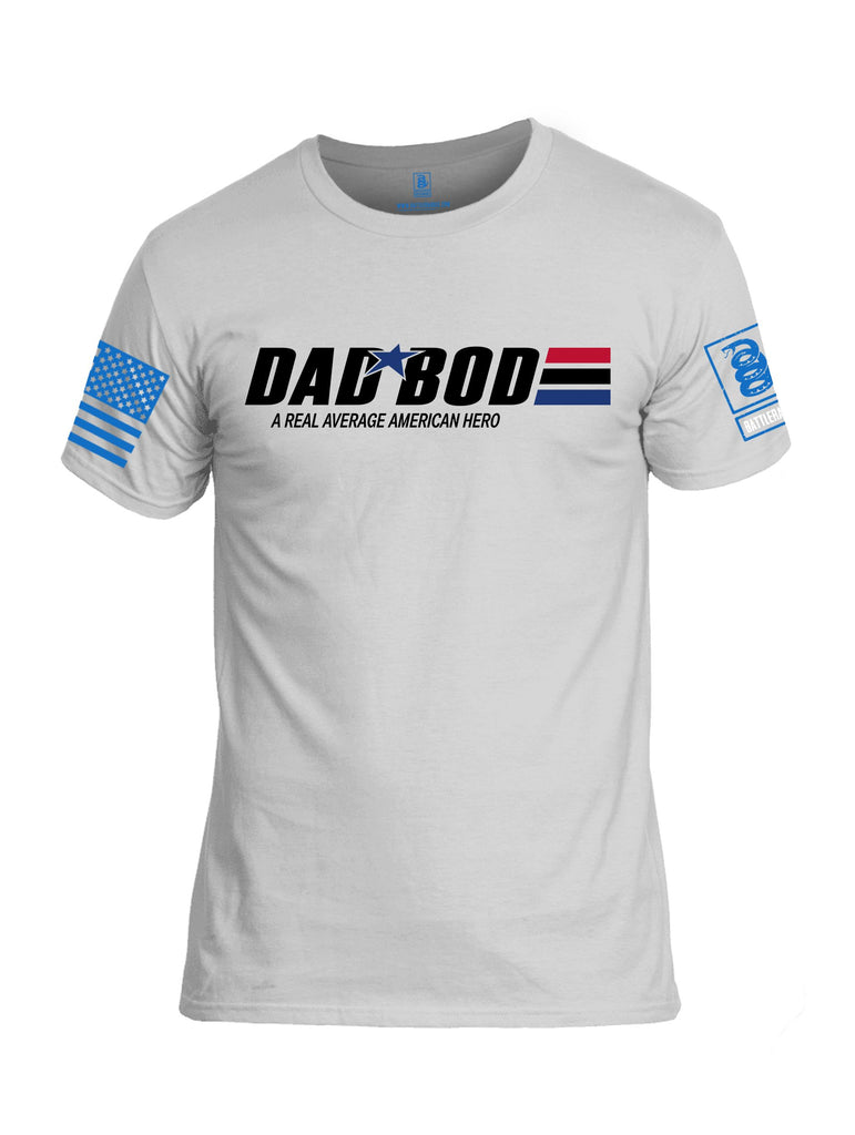 Battleraddle Dad Bod A Real Average American Hero  Mid Blue Sleeves Men Cotton Crew Neck T-Shirt
