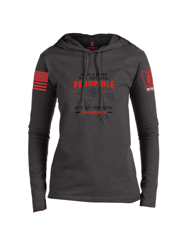 Battleraddle Share A Round With Your Local Pedophile  Red Sleeves Women Cotton Thin Cotton Lightweight Hoodie