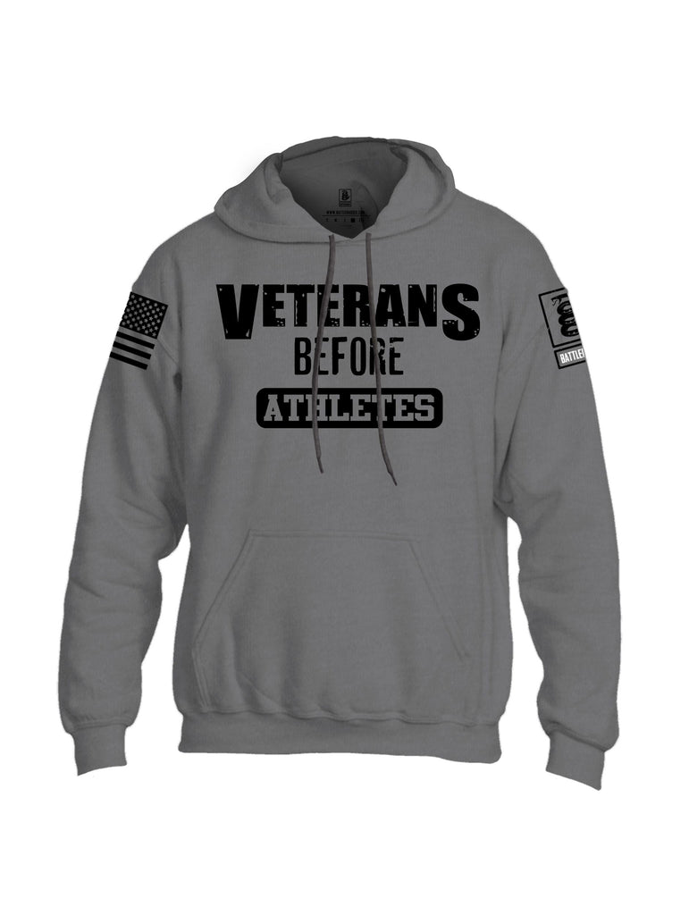 Battleraddle Veterans Before Athletes Black Sleeves Uni Cotton Blended Hoodie With Pockets