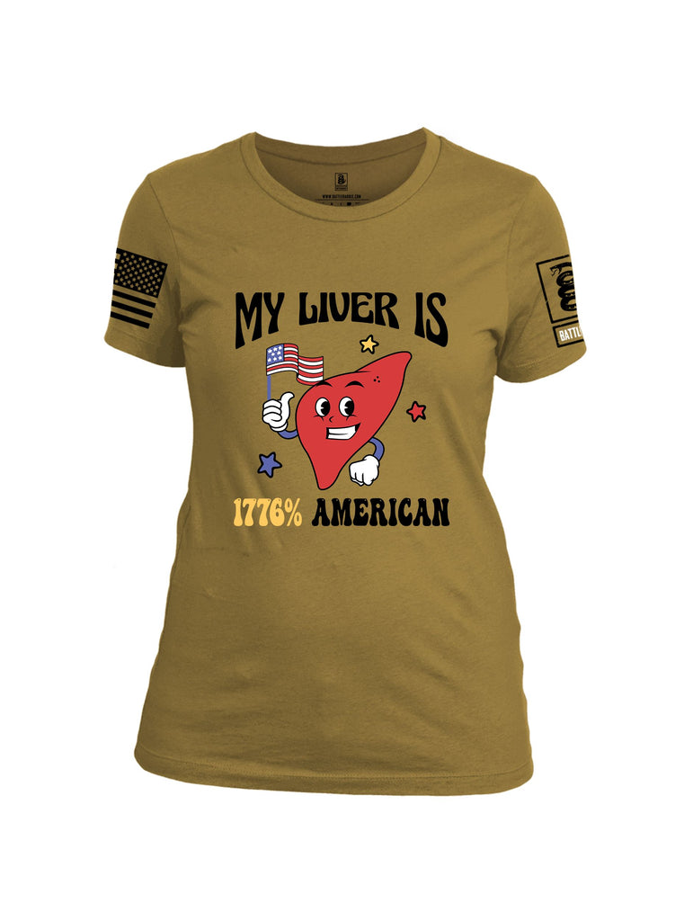 Battleraddle My Liver Is 1776 American  Black Sleeves Women Cotton Crew Neck T-Shirt