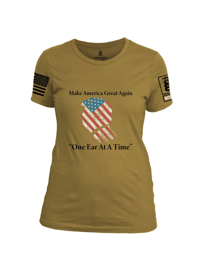 Battleraddle Make America Great Again One Ear At A Time  Black Sleeves Women Cotton Crew Neck T-Shirt