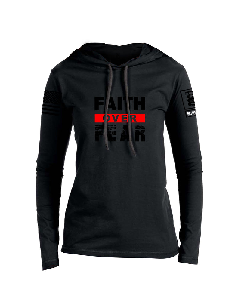 Battleraddle Faith Over Fear Black Sleeves Women Cotton Thin Cotton Lightweight Hoodie